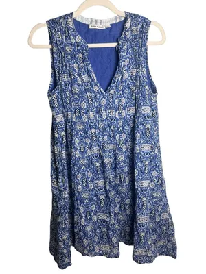 Roller Rabbit Blue Batik Sleeveless Pintuck Shift Dress S thumbnail 2