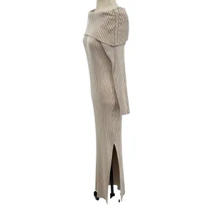 Anthropologie Off-The-Shoulder Sweater Midi Dress Cream‎ Beige Tan Size XL thumbnail 7