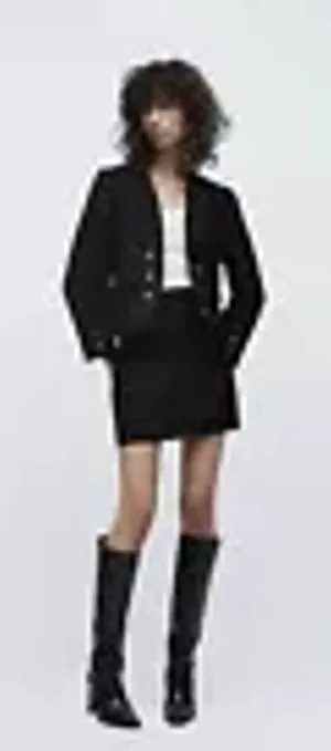 Zara Black Tweed Double Breasted Open Collarless Blazer Jacket Size XS NWT thumbnail 1