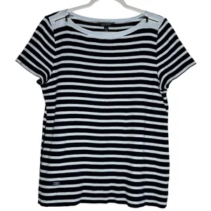Lauren Ralph‎ Lauren Womens XL Navy Blue White Striped Boat Neck Zipper Top thumbnail 1