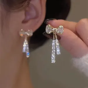 Crystal Bow Silver Earrings- Gift Wrap, Present, Cute Women's Jewelry, Christmas thumbnail 2