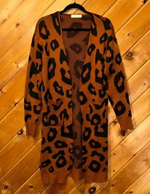 Angashion Leopard black & brown loose fit long outerwear sweater thumbnail 5