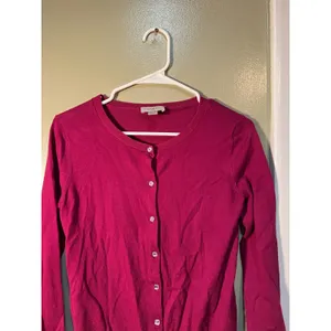 Loft Women's Sz XS Cardigan Sweater Crewneck Magenta Pink Jeweled Buttons Cotton thumbnail 4