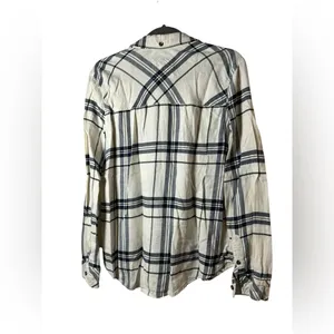 Abercrombie‎ & Fitch Plaid Flannel Shirt Womens M Cream Navy Button Down thumbnail 4