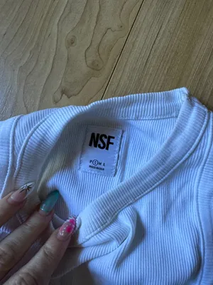 NSF White Ribbed High-Neck Crop Tank thumbnail 2