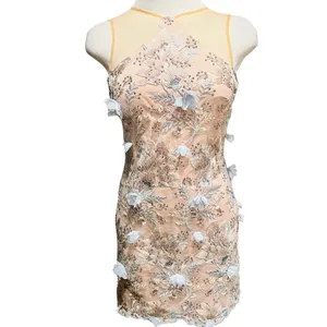 Dress the Population Lena Pink Floral Lace Embellished Illusion Dress Size XS thumbnail 4