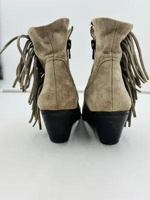 SAM EDELMAN Louie Suede Fringe Ankle Boots Booties Size Women’s 8.5 M Putty Grey thumbnail 7