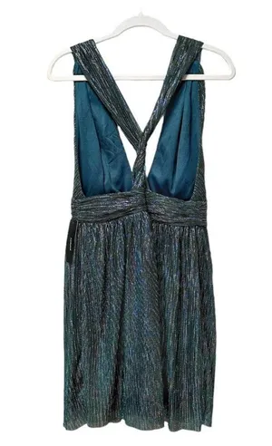 121. LULU'S Ailey Metallic Stripe Twist Back Cocktail Dress in Gold/ Teal thumbnail 10