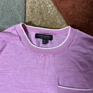 Banana Republic Merino Wool Short Sleeve Sweater Womens M Purple Tipped Pocket thumbnail 4