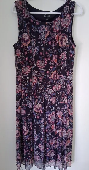 Connected Apparel Purple Floral Sleeveless Chiffon Pullover Lined Dress Size 16 thumbnail 1
