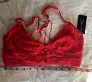 INC red lacey cross back wireless bra M thumbnail 5