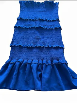 Altar’d State Large Royal Blue Smocked Tiered Ruffle Tie Strap Mini Dress thumbnail 4