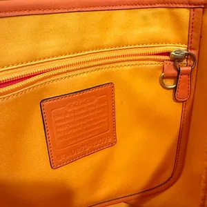 Coach Cashin-Carry Bright Orange Leather Tag Tote Bag thumbnail 6