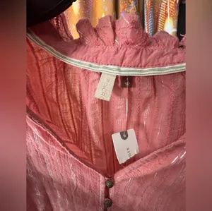 Anthropologie Pilcro Tavi Pink Metallic Button Up Long Sleeve Blouse NWT thumbnail 5