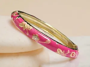 Pink Flower Enamel Cloisonne Bracelet Bangle thumbnail 3