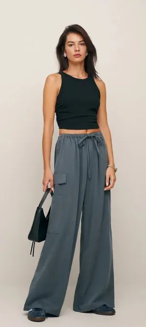 Ethan Tie Waist Twill Cargo Pants in Slate thumbnail 1