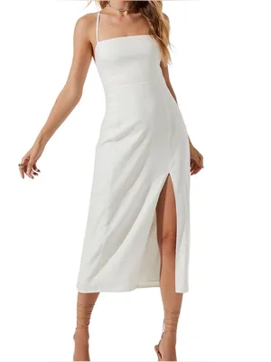NWT ASTR The Label Brayden White Linen Blend Midi Dress Bridal Shower, Medium thumbnail 4