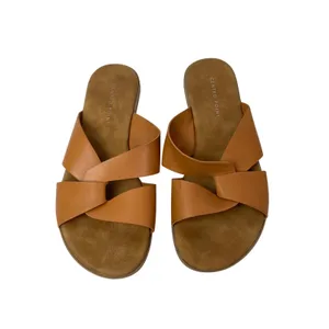 Centro Point Women's Brown Open Toe Slip On Cross Strap Flat Sandals Slides 6.5 thumbnail 2