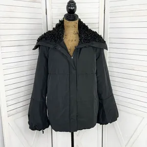 Simply Vera Puffer Jacket Faux Fur Collar Hood‎ Black Medium Balloon Sleeve thumbnail 2