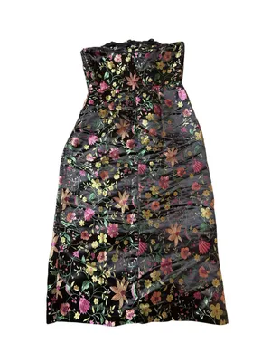 Lulus Small Black Floral Jacquard Strapless Midi Dress Cocktail Wedding Guest thumbnail 3