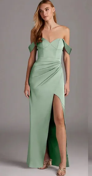 Azazie Agave Green Sheath Sweetheart Neckline Stretch Satin Dress Size 12 thumbnail 1