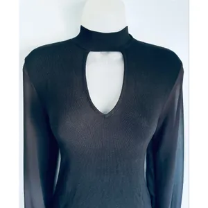 Lulus Black Long Sleeve Top Sheer Sleeves Keyhole V-Neck Modal Medium thumbnail 4