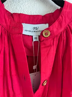 NWT Never A Wallflower Elastic‎ Sleeve Dress Peasant Candy Apple Red Cotton thumbnail 4