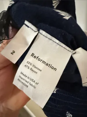 Reformation Navy Tie-Front Crop Top with White Fan Motif thumbnail 3
