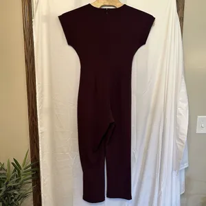 Express Medium Jumpsuit Full Length‎ Burgundy Short Sleeve Pockets Bow Tie Front thumbnail 5