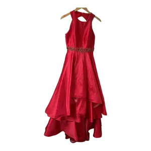 Mac Duggal Red Tiered‎ Ruffle Beaded Waist High Neck Ball Gown Dress Size 8 thumbnail 7