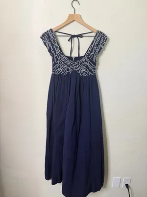 Free People Feel the Frill Women's Navy &‎ White Midi Dress Womens Size XS thumbnail 4