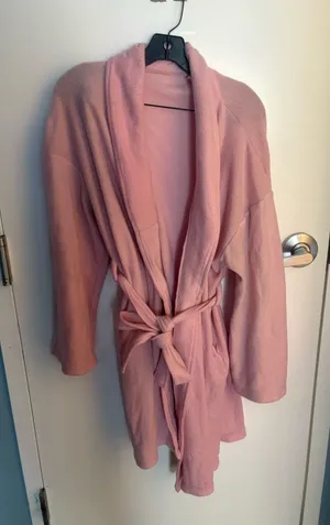 Women's Pink Fleece Long Sleeve Belted Shawl Collar Robe thumbnail 1