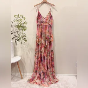 Liv Foster Printed Floral Mesh Gown Pink Multi Size 6 NWT Wedding Prom Party thumbnail 2