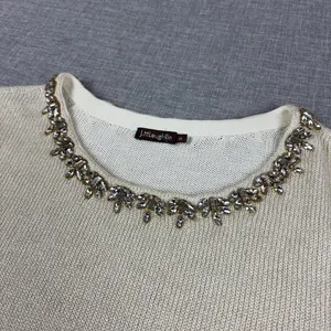 J McLaughlin Sweater Womens M White Jeweled Crew Neck Tight-Knit Pullover thumbnail 2