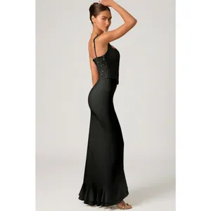Oh Polly Robina Embellished Ruffle-Trim Corset Gown Maxi Dress in Black size 4 thumbnail 11