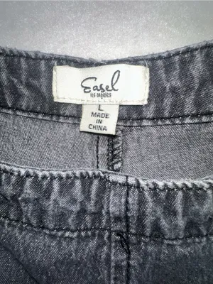 EASEL Lg Washed Black Denim Overalls Paisley Bandana Distressed Wide Leg thumbnail 5