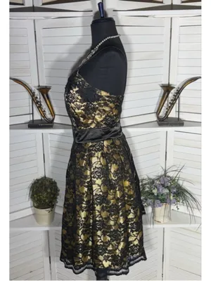 Vintage 90s dress black gold brocade floral whimsigoth cocktail wedding guest XL thumbnail 4