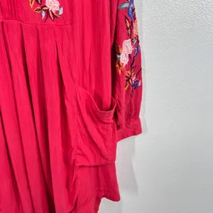 Free People‎ Mia Embroidered Mini Dress Large Red Floral Boho Gauzy Flawy thumbnail 8