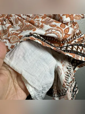 Anthropologie Puff-Sleeve Peasant babydoll Top in Rust Paisley SZ:L thumbnail 6