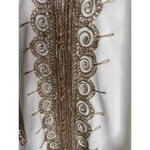 Traditional Moroccan Caftan White and Gold Hand Embroidered Maxi Dress thumbnail 3