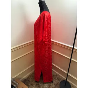 Vintage 80s Red Floral Satin Jacquard Oversized Muumuu Dress Loungewear Caftan thumbnail 4