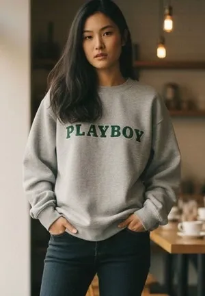 PLAYBOY‎ Grey Sweatshirt Crewneck Pullover Fun Comfy Oversized Size M thumbnail 1