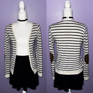 Poof! Striped Cream and Black Cardigan with Elbow Patches thumbnail 2