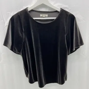 Madewell Size XS Velvet Butterfly Top Short Flutter Sleeve Brown Blouse Women's thumbnail 3