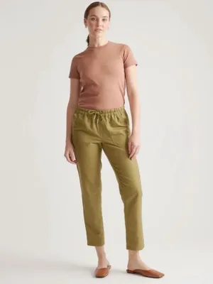 Quince Organic Cotton Linen Twill Straight Leg Pant Army Green Crop Medium thumbnail 2