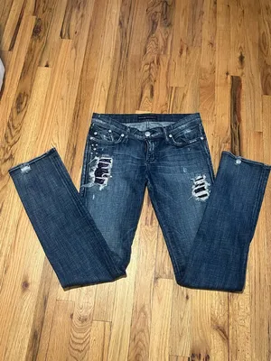 Rock & Republic Distressed Jeans Size 29 Dark Wash Low Rise Stretch Y2K Style thumbnail 3