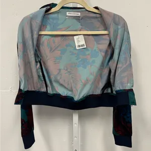 NWT Urban Outfitters Floral Leaf Print Floral Zip Up‎ Satin Cropped Bomber XS thumbnail 3