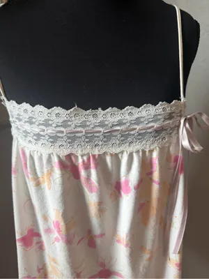 VTG Y2K Victoria's Secret floral butterfly babydoll slip dress lace ribbon XS thumbnail 3