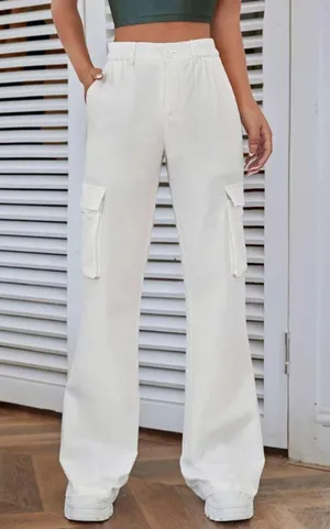 White Linen Cargo Pants thumbnail 1