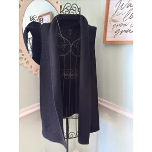 Charter‎ Club Luxury 100% Cashmere Black Duster Sweater Vest Ribbed thumbnail 2